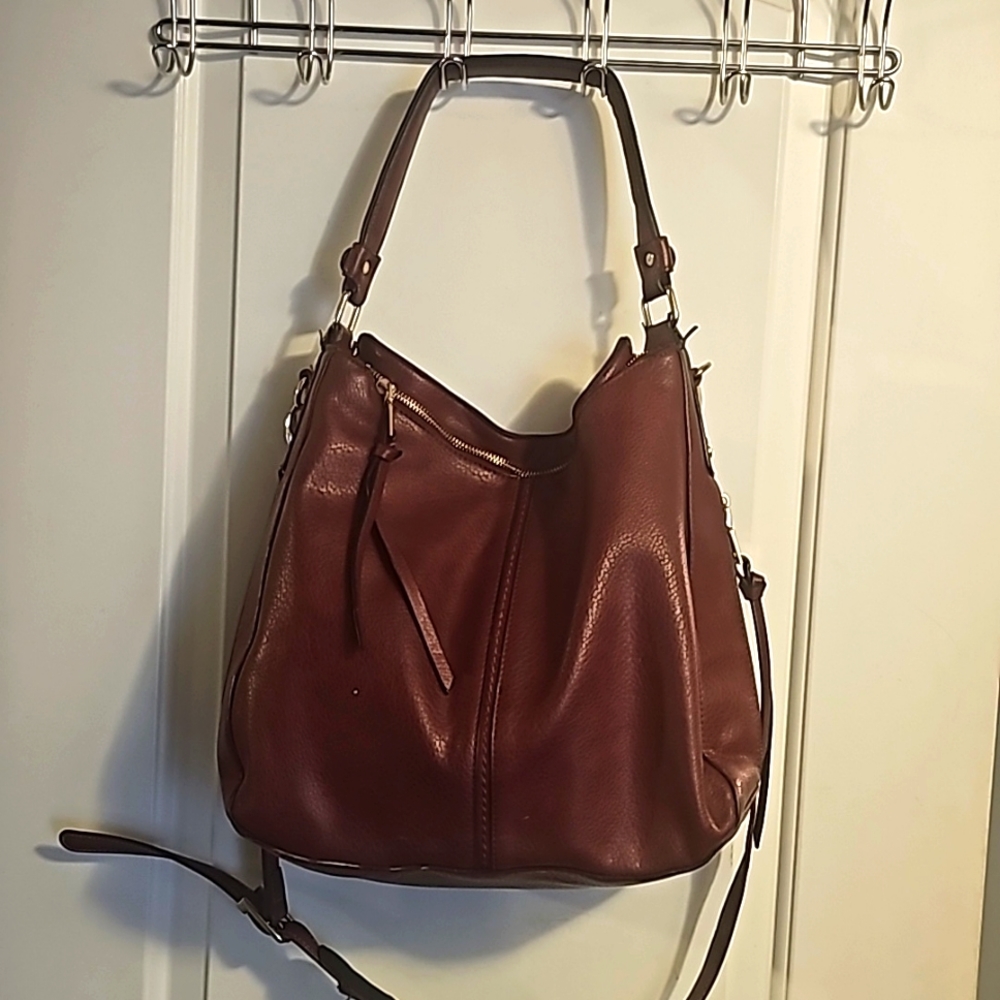 Realer Hobo Burgundy Satchel Exteoir, Top Zip Closure